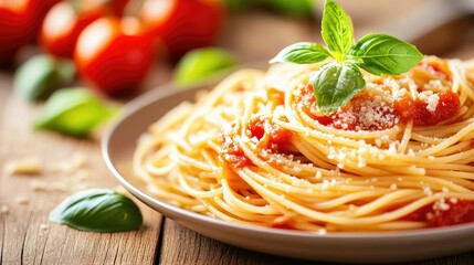 Classic Italian Spaghetti with Tomato Sauce and Basil