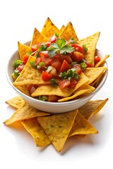 Delicious mexican nachos chips, isolated on white background