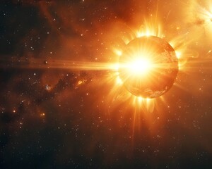 Wall Mural - bright sun shining as a beacon of hope in the dark cosmic void