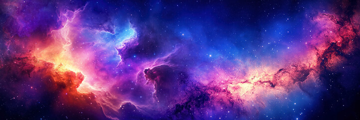 Wall Mural - space scene with planets, stars and galaxies. panorama.