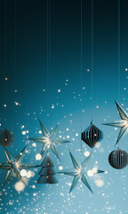 Wall Mural - blue christmas greeting card with copy space. christmas decoration on blue background. 3d rendering,