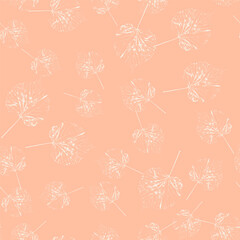 Wall Mural - Seamless pattern with peach color tree leaves stamps. Nature grunge background. Floral inky repeat design.