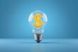 © Adam - Light bulb with dollar sign isolated on blue background. A glowing symbol of money, profit, and financial success, perfect for business, investment, and smart decision concepts.