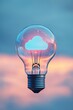 © grey - A glowing lightbulb with a cloud icon inside, set against a soft, pale blue sky, symbolizing cloud computing and data flow.