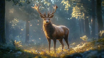 Wall Mural - Majestic Deer in Golden Forest Light