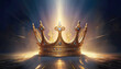 © REZAUL4513 - The crown is illuminated by a golden beam against a dark background.