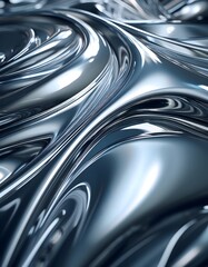 Silver melted liquid smooth glossy texture iron metal background. Shiny metallic motion wave pattern 3d wallpaper