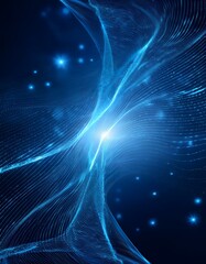 digital blue particles wave sparkling light abstract background. glowing bright advanced futuristic 
