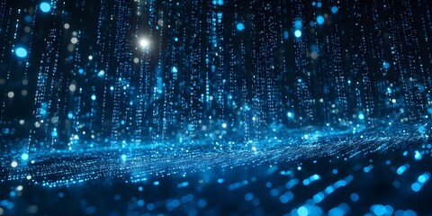 Digital matrix background with vertical streams of binary code and glowing numbers Abstract technology concept with futuristic computer network visualization and illuminated data strings