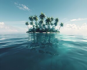 Wall Mural - tropical island submerged underwater due to climate change effects