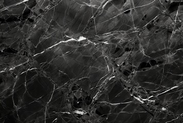 Poster - Black Marble with White Veins and Cracks