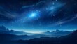 © Designpro - Sparkling blue galaxy star night on mountains illustration. Cosmos nebula space universe landscape