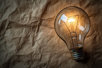 Wall Mural - A lightbulb illuminated, set against a soft, textured paper background, symbolizing detailed research