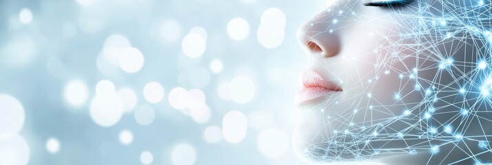 Fototapete - Abstract illustration featuring interconnected lines and dots, resembling skincare procedure diagrams in a calming background. Generative AI