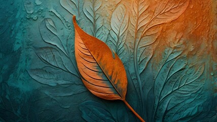 Green orange gradient watercolour colourful leaf painting art. beautiful artistic leaves paint drawing design