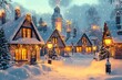 © saadulhaq - Picturesque Christmas village in vintage style snow-covered roofs and glowing lanterns