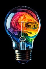 Wall Mural - A lightbulb with a rainbow swirling inside, colors blending and shifting, representing the vibrant spectrum of ideas and how they evolve