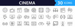 © SMUX - Cinema set of web icons in line style. Movie and Film linear icon collection. Containing video, movie theater, 3d, vr, popcorn, ticket, director, soundtrack and more. Editable stroke
