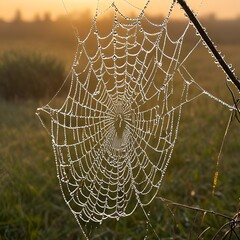 Wall Mural - spider web with dew drops