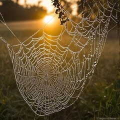 Wall Mural - spider web with dew drops