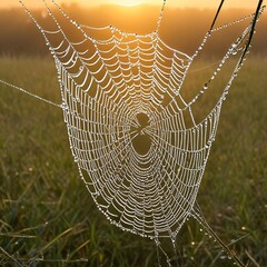 Wall Mural - spider web with dew drops