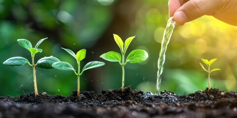 Growth Nurture: A hand watering a plant with business growth metrics