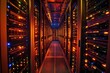 © Nikolai - Illuminated server racks in data center corridor with orange and