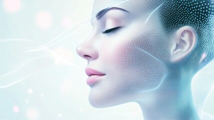 Fototapete - An abstract depiction of skincare procedures with lines and dots illustrating beauty techniques and facial care principles. Generative AI