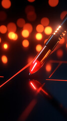 Wall Mural - a red pen is on a black surface with a red background. the pen is pointing to something in the backg