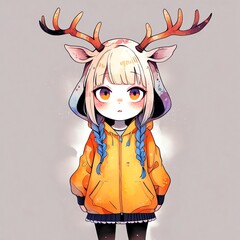 Poster - Cute Anime Girl with Deer Antlers