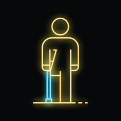 Poster - Neon sign illustrating a person standing and using crutches for mobility assistance