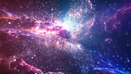 Wall Mural - A vibrant nebula glows with pink and blue hues against a backdrop of twinkling stars