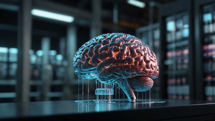 Transparent digital brain in a beverage factory with AI networks.