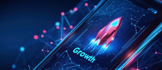 Canvas Print - Digital Growth Concept with Rocket Illustration