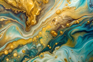 Canvas Print - abstract gold and blue swirls painting with gold texture