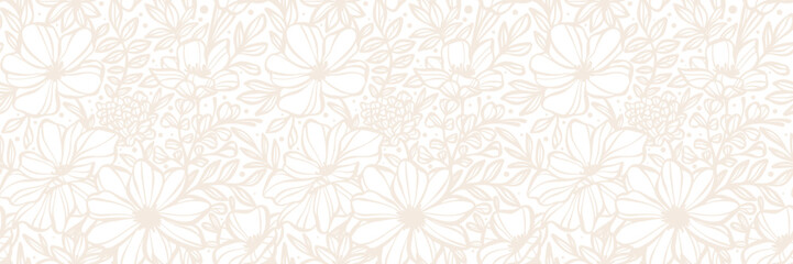 Wall Mural - white flower banner, seamless repeating flower print cover background, elegant spring vintage wallpa