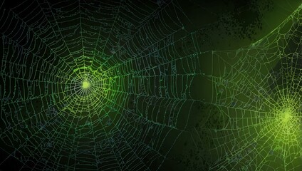 Vivid lime spider webs illustration.