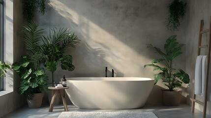 Wall Mural - Modern Minimalist Bathroom with Lush Greenery