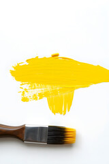 Wall Mural - Abstract yellow brush strokes on white background, creating a bold and dynamic visual effect.