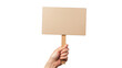 © ceren - Hand holding wooden stick or blank protest sign isolated on transparent or white background