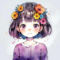 Poster - Anime Girl with Flowers in Her Hair