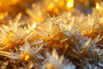 Canvas Print - golden crystal cluster close-up with faceted and sharp gold texture