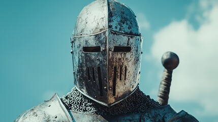 medieval knight with helmet close up Generative AI