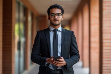 indian business male holding a phone, generative ai