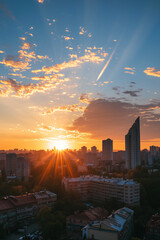 Comet falls in the sky over the city