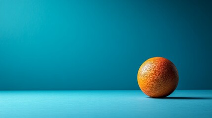 Wall Mural - A single orange sits on a blue surface