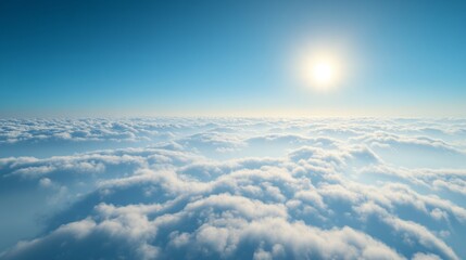 Wall Mural - a bright morning above the clouds, with a rich blue sky and a small sun just over the horizon