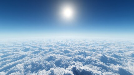 Wall Mural - a bright skyscape above scattered clouds, with a vivid blue sky and a tiny bright sun