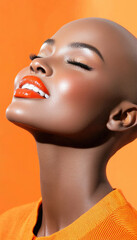 Wall Mural - portrait of a black woman with a shaved and orange lipstick 