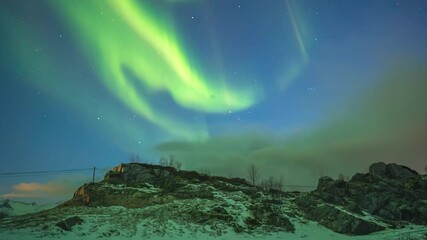 Sticker - Tromso Norway time lapse of the aurora northern lights winter landscape at Rorvikneset Sommaroy